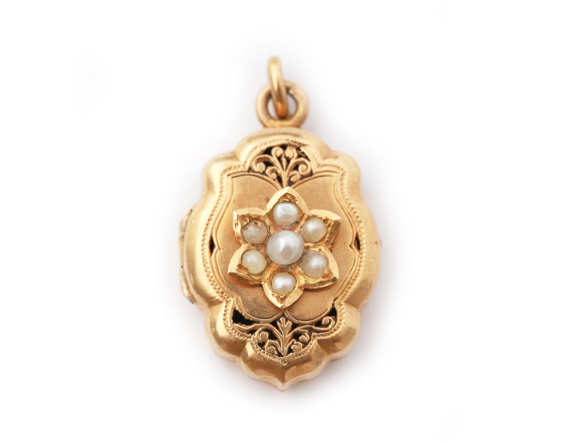 A 14 karat rose gold medallion, set with pearls - Bild 2 aus 5
