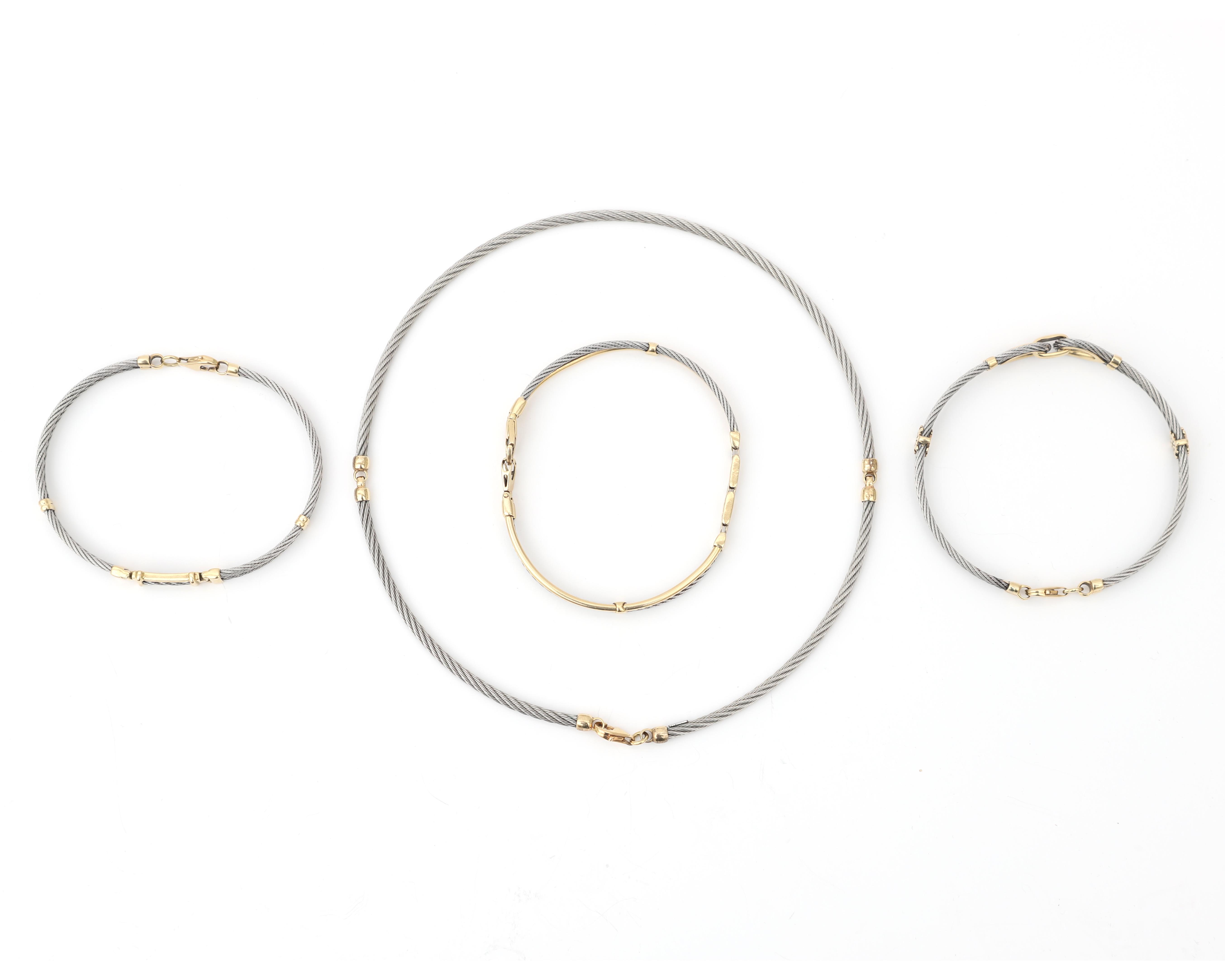 A 14 karat gold with steel set, with a necklace and three brachelets - Image 4 of 8