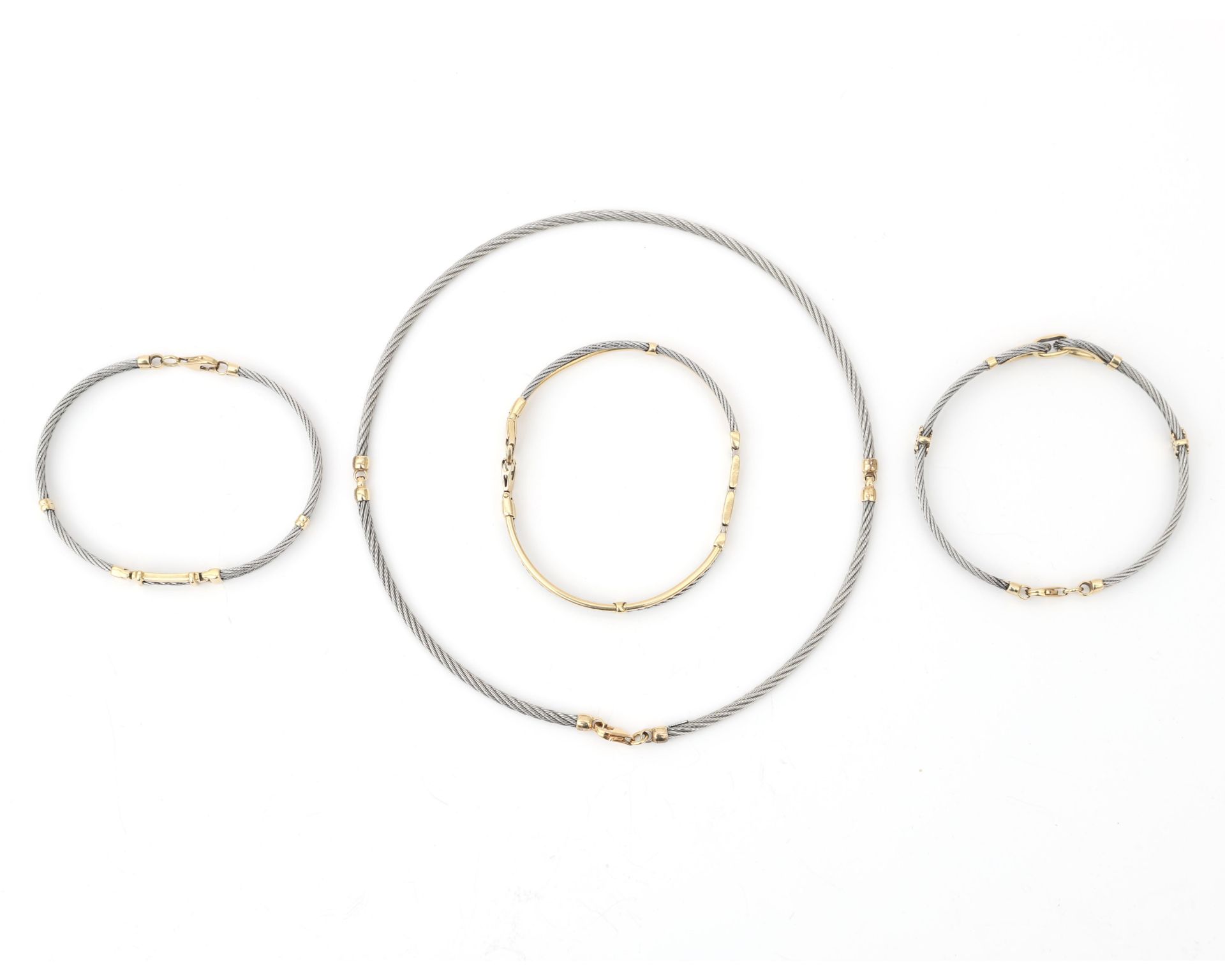 A 14 karat gold with steel set, with a necklace and three brachelets  - Bild 4 aus 8