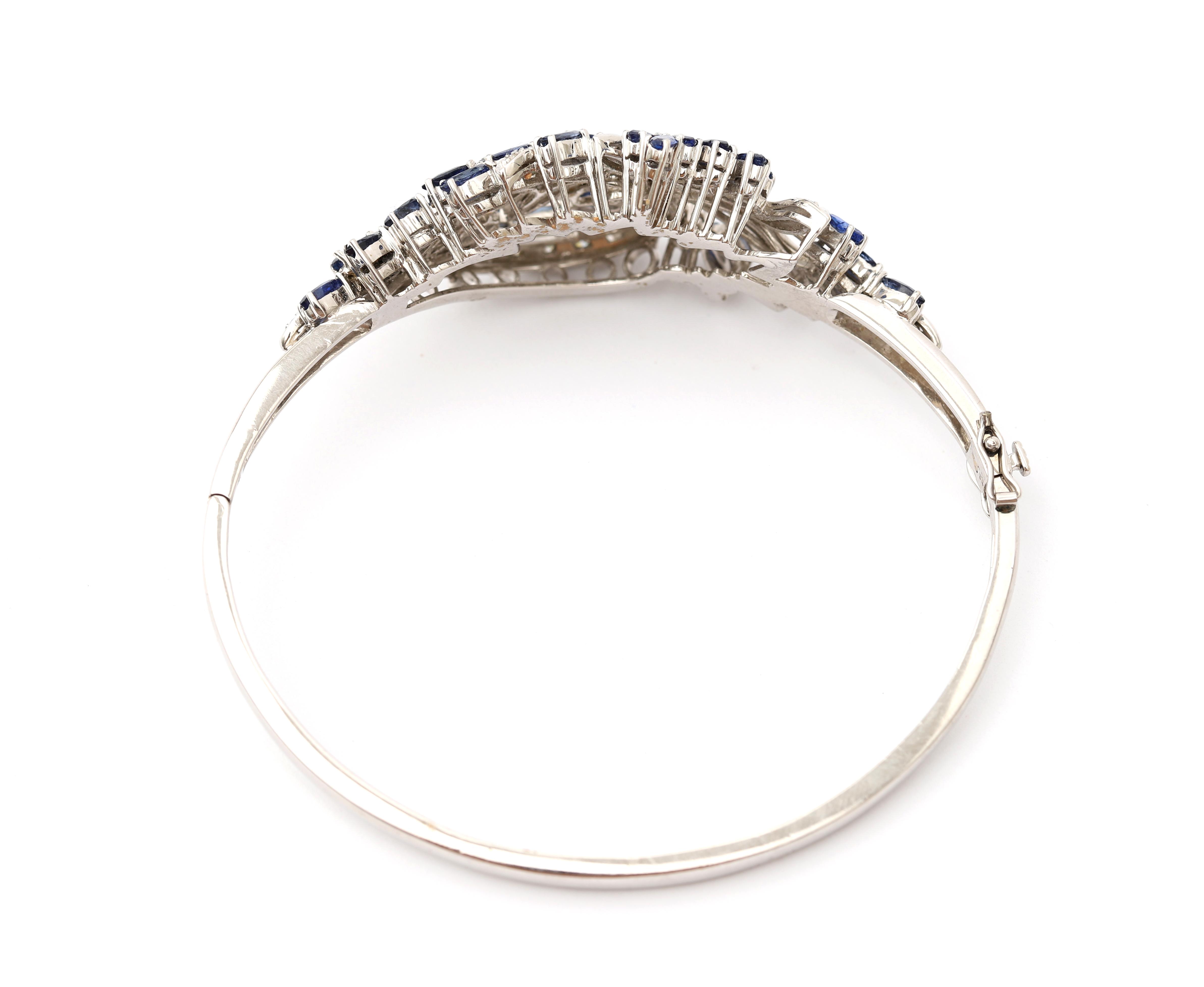 An 18 karat white gold bangel bracelet, with diamonds and sapphire - Image 4 of 6