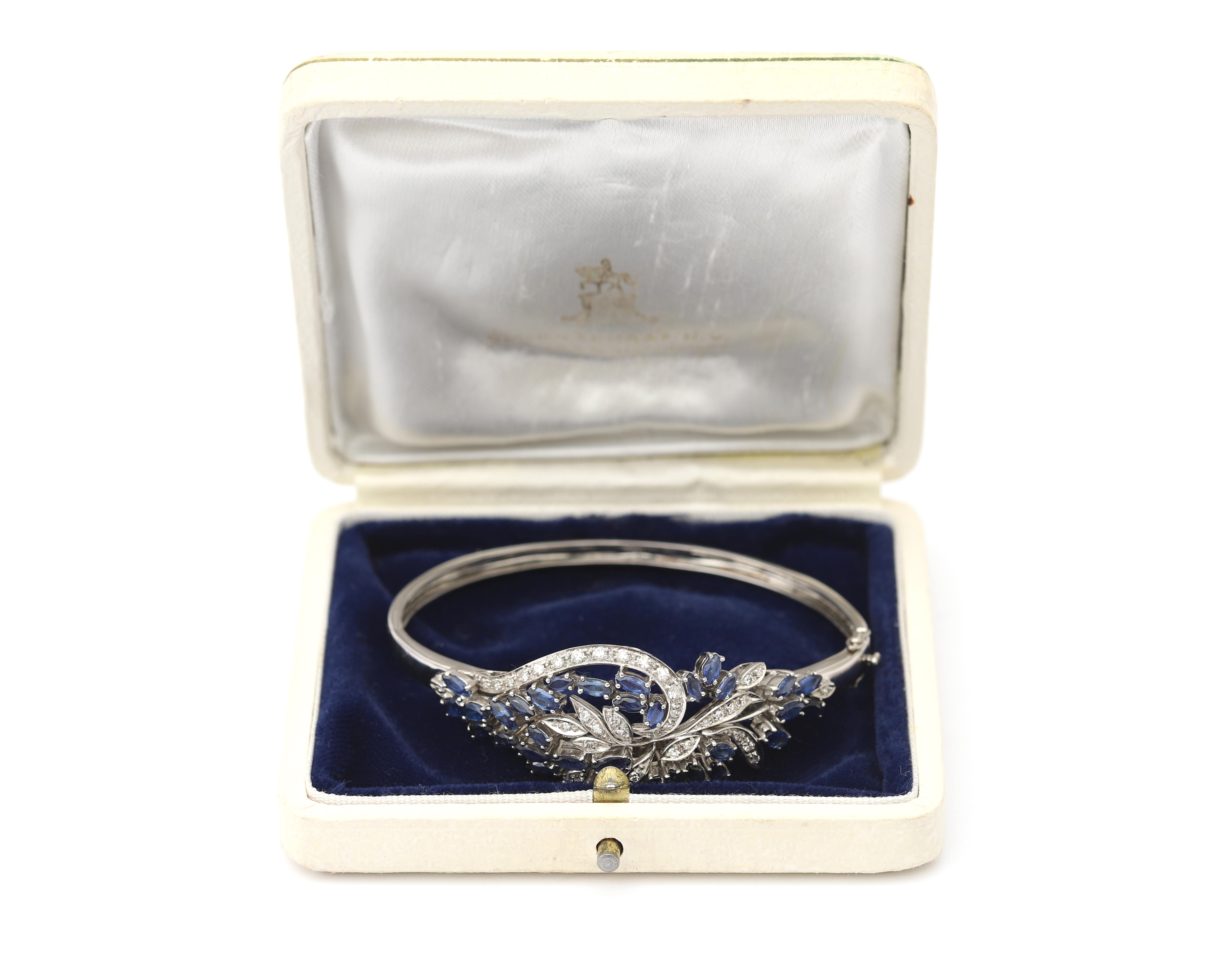 An 18 karat white gold bangel bracelet, with diamonds and sapphire - Image 5 of 6
