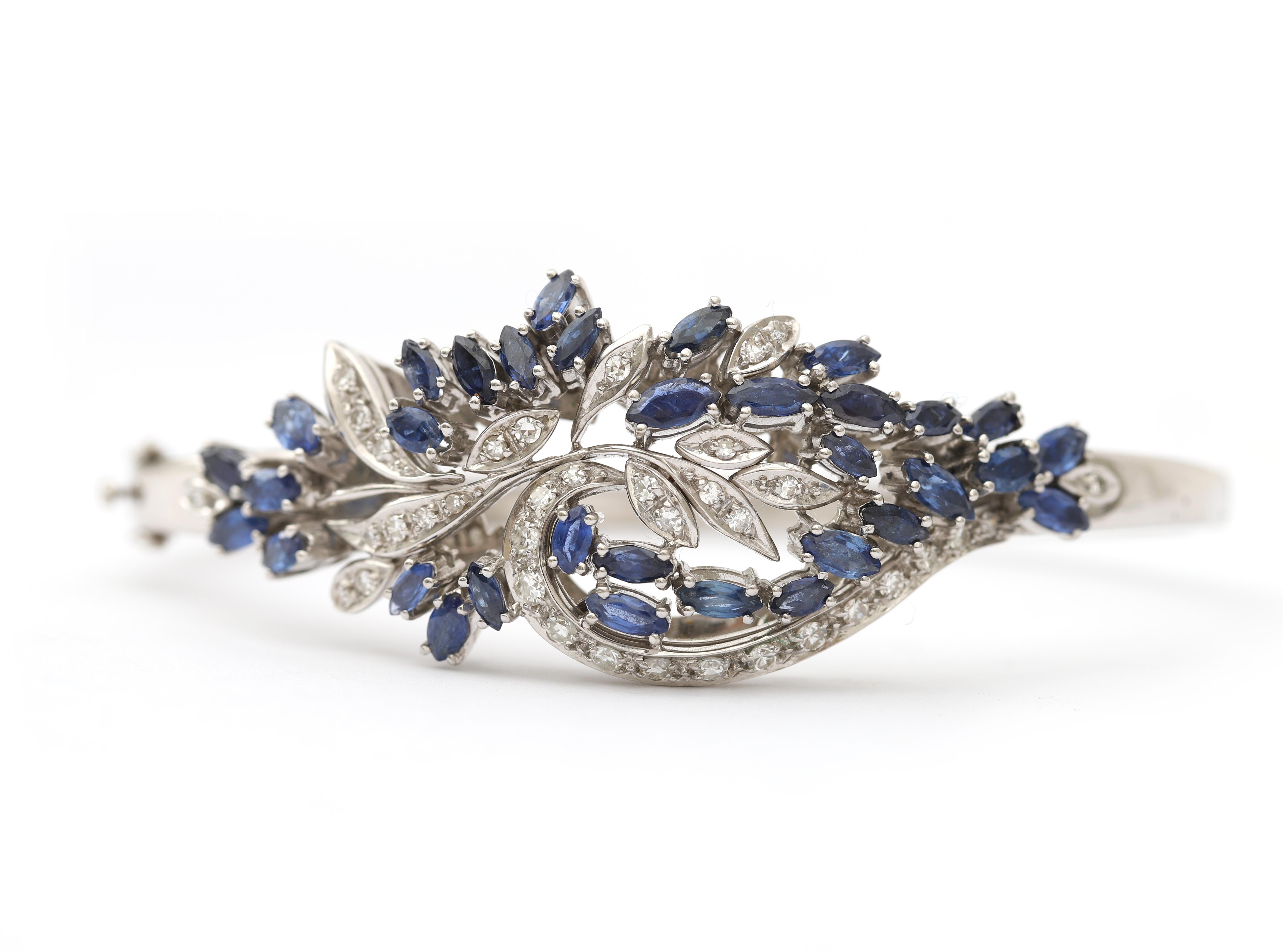 An 18 karat white gold bangel bracelet, with diamonds and sapphire - Image 6 of 6