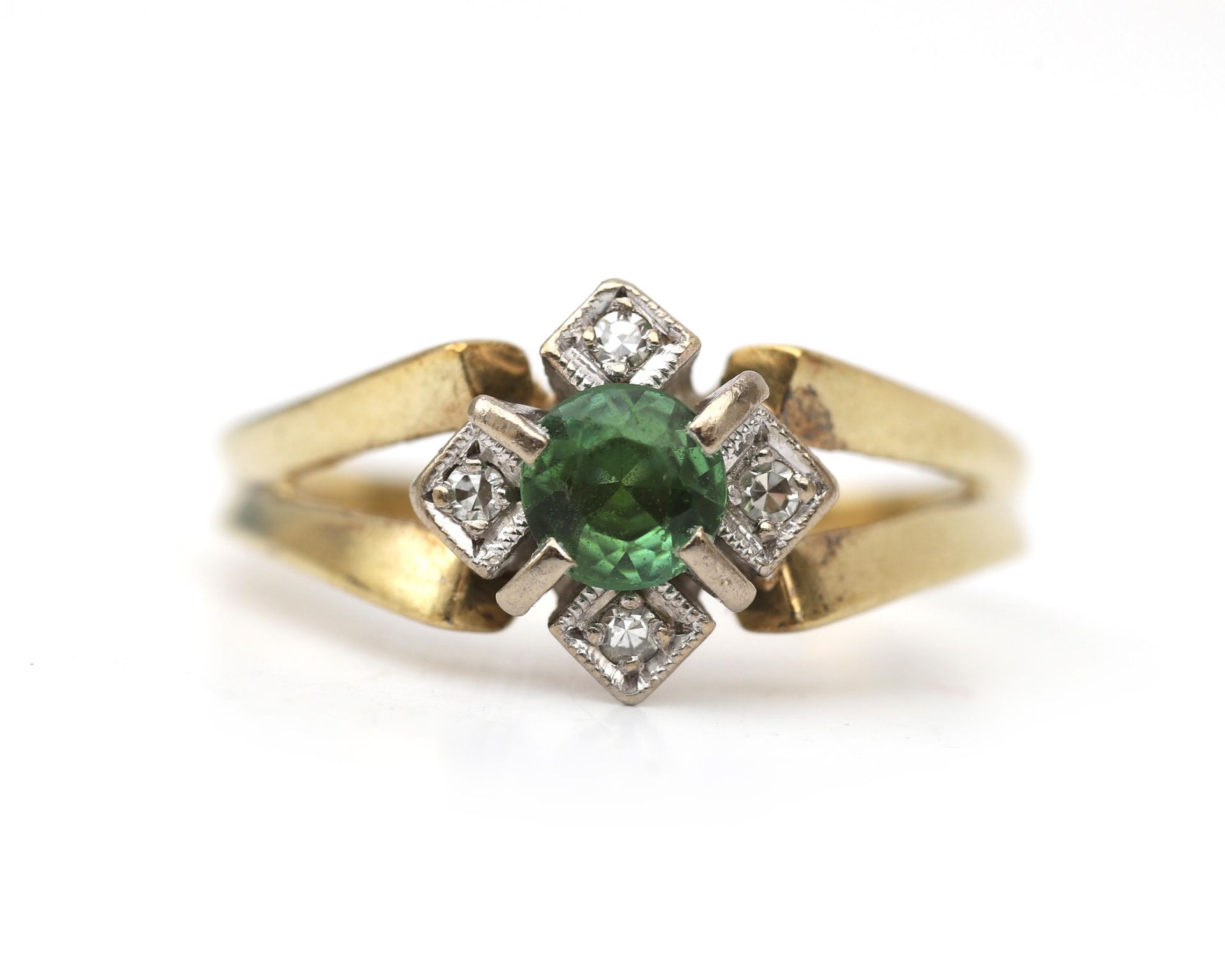 A 14 karat gold ring, with green Tourmaline and Diamonds - Bild 2 aus 3