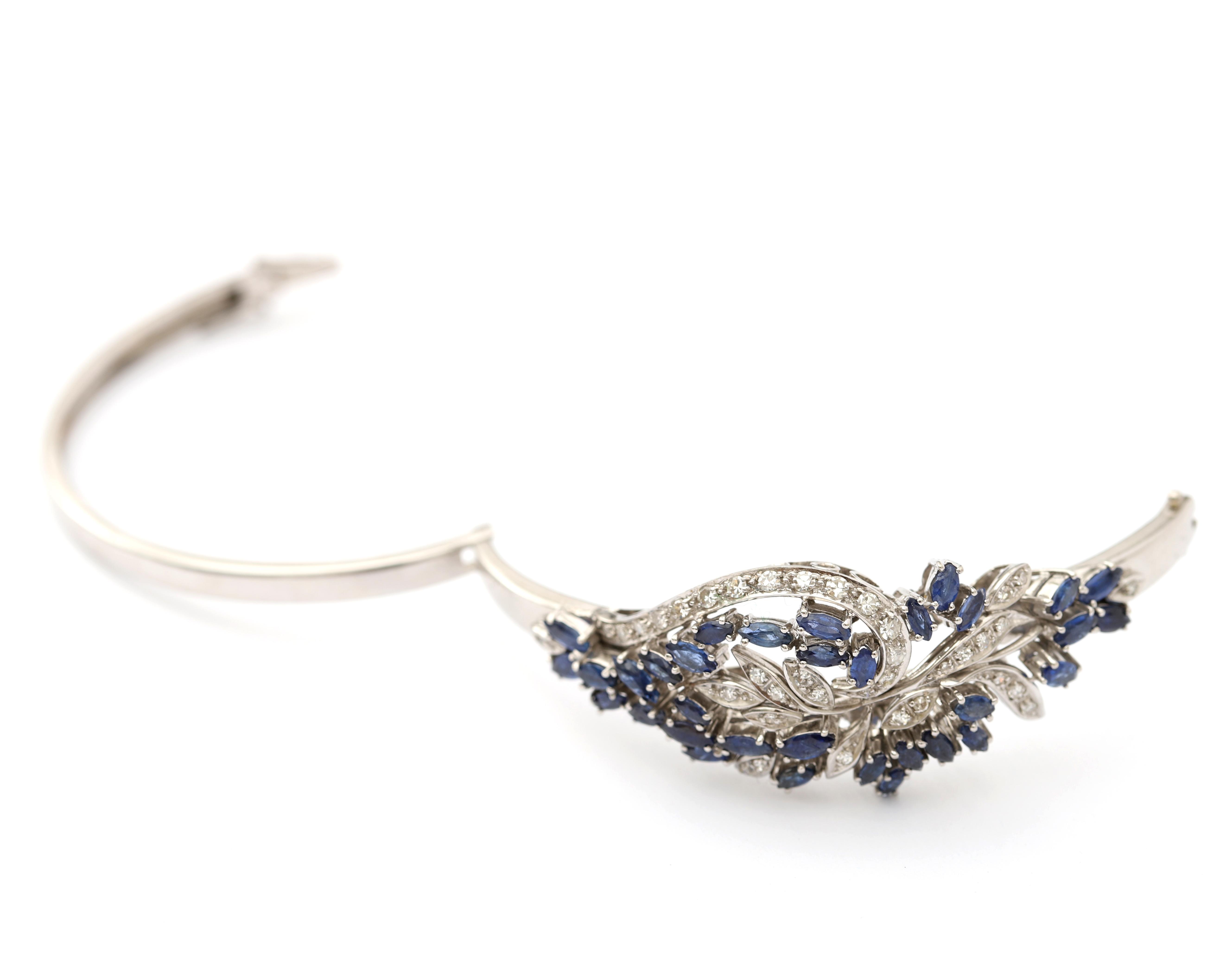 An 18 karat white gold bangel bracelet, with diamonds and sapphire - Image 3 of 6