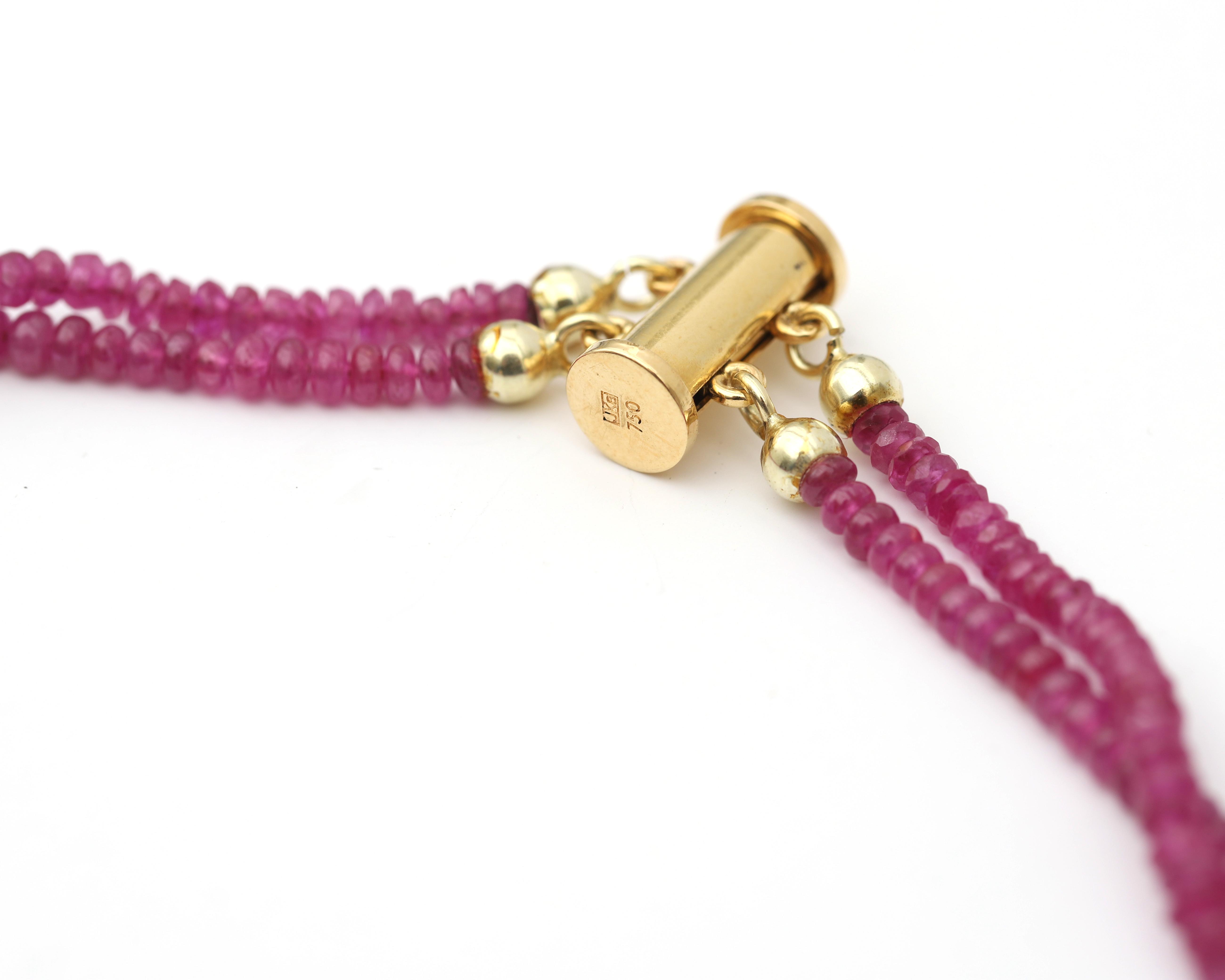 A double strung string of rubies on 18 karat gold magnetic lock - Image 2 of 3