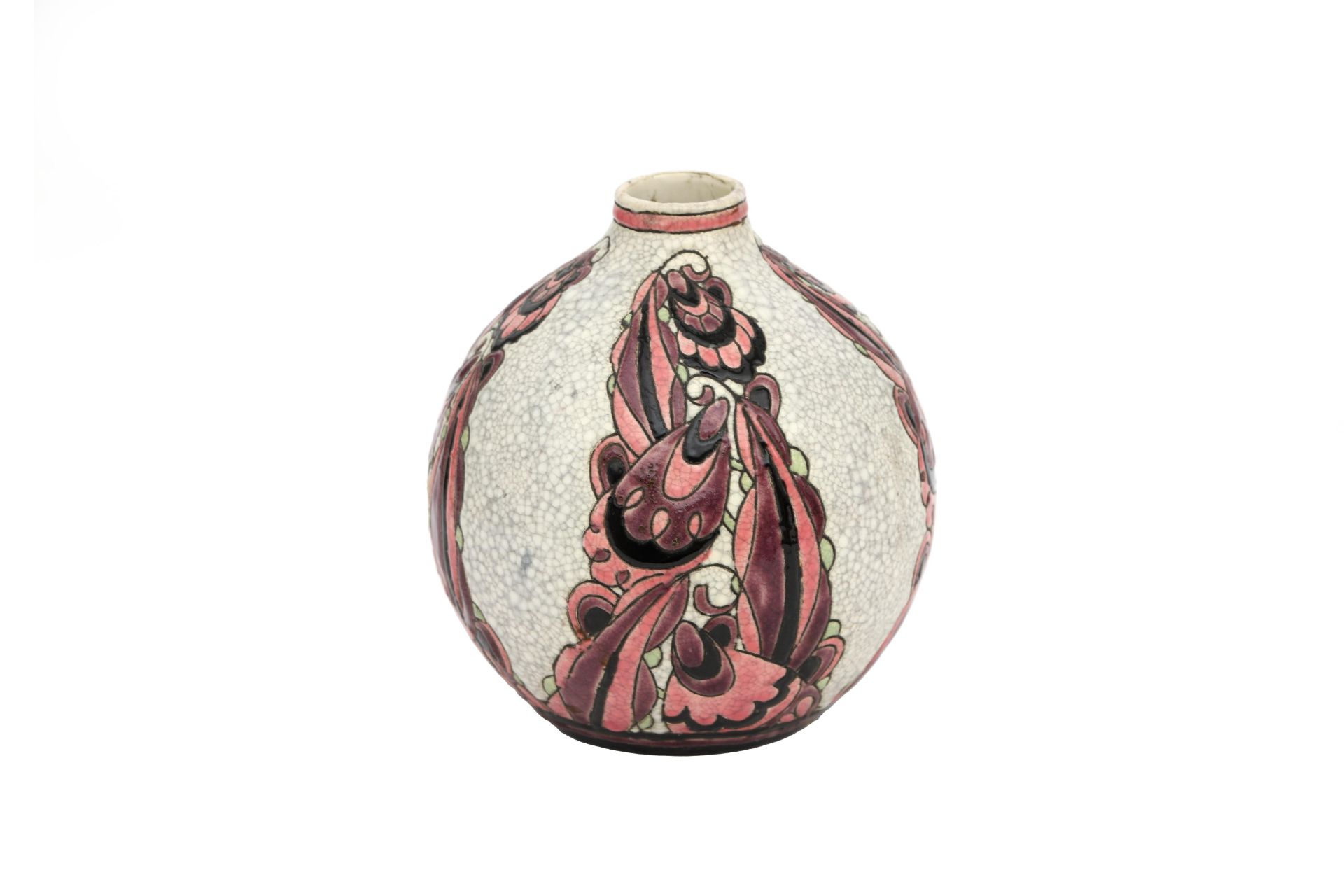 Charles Catteau (1880-1966) A globular glazed ceramic vase with short neck, decorated with four