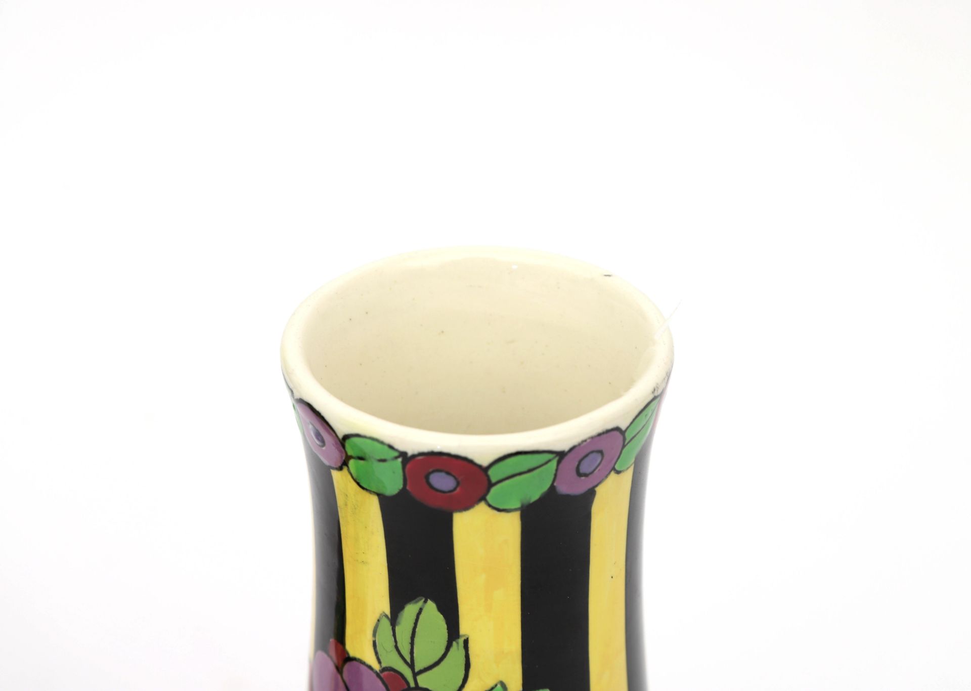 Charles Catteau (1880-1966) Two tapering cylindrical black and yellow glazed ceramic vases decorated - Bild 2 aus 3