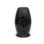 Paul Heller (1914-1995) A black glass vase with etched body and on three sides a stylized floral