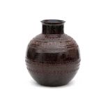 Aldo Londi (1911-2003) A brown glazed ceramic vase decorated with bands of impressed geometric