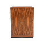 Art Deco style A walnut veneered two-door cabinet, the interior with drawers to the right side, on