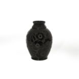 Paul Heller (1914-1995) A black glass vase with etched body and stylized floral pattern, produced by