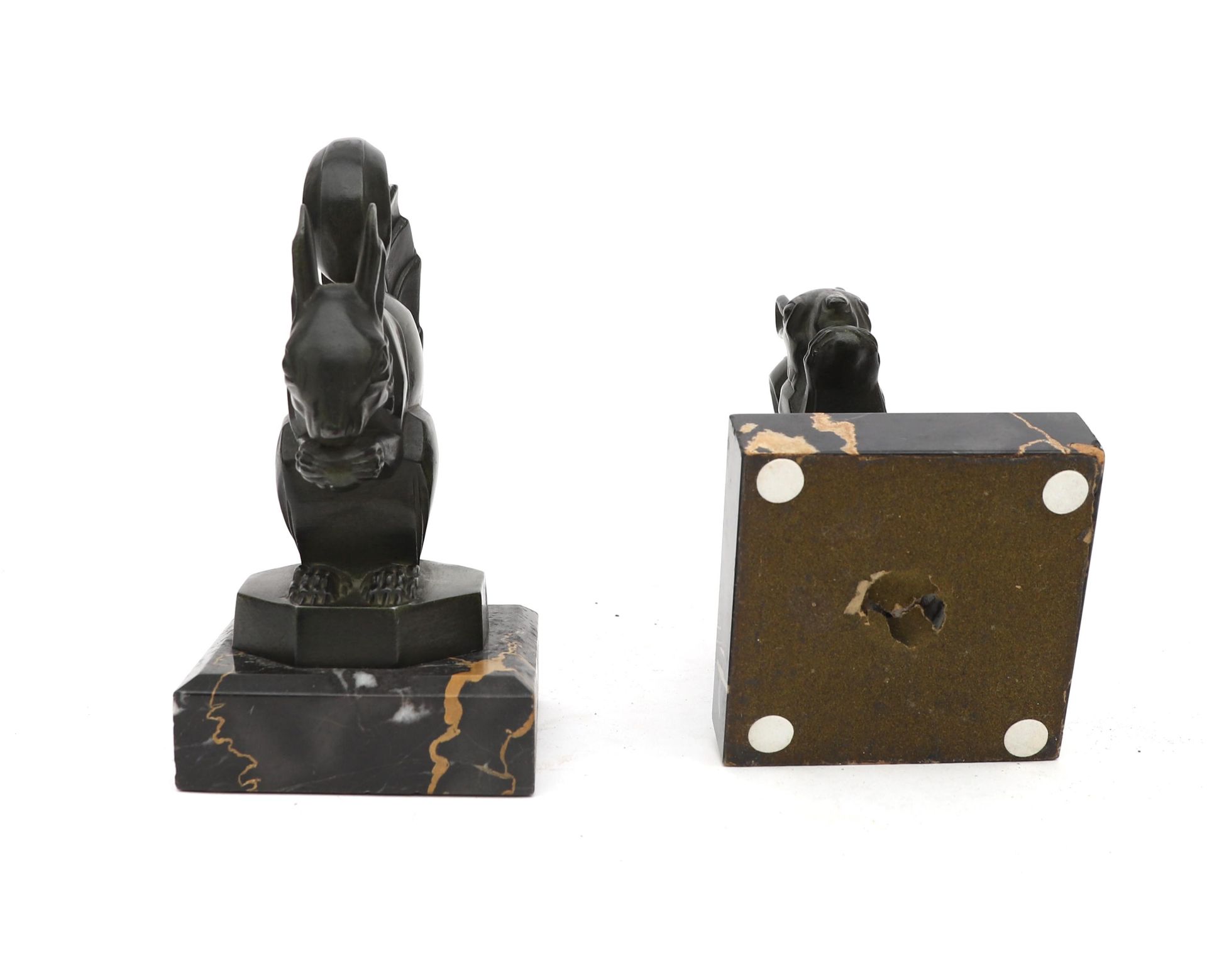 Max Le Verrier (1891-1973) A pair of bronzed metal bookends on black marble bases, both with moulded - Bild 4 aus 4