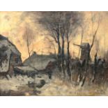 Gerardus Johannes Roermeester (1844-1936) "Mill in winter landscape with setting sun", signed l.