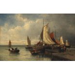 Hollandse School, 19e eeuw "A seascape with boats in the harbour", signed 'A. Gautier' (l.r.), dated