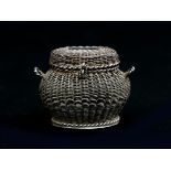 A miniature silver woven swaddling basket, Dutch, 19th century. Marked: grade two (sword, .835).