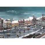 Jannie Kuiper (1932) "Snow fun in Delfshaven, Rotterdam", signed 'Jannie Kuiper' and dated '88 lower