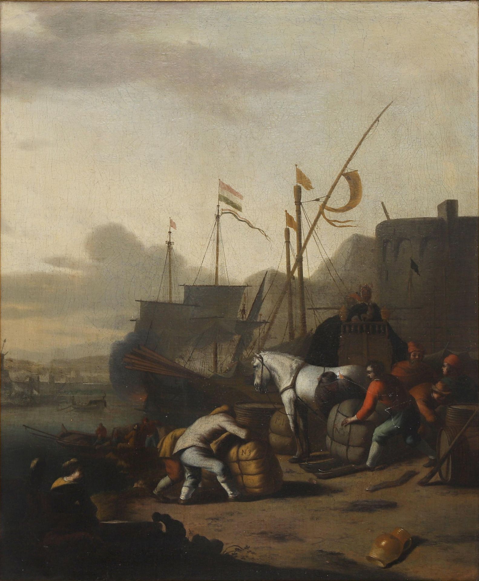 Johannes Lingelbach (1622-1674), toegeschreven aan 'A a busy port scene', unsigned. Provenance: