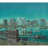 Marie Anne Meier (1949) "Skyline of Rotterdam with the Willemsbridge and the Nieuwe Maas",