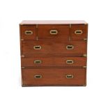 A Mahogany Campaign Desk signed on the lock of the middle drawer of the top row, Bramah London. The