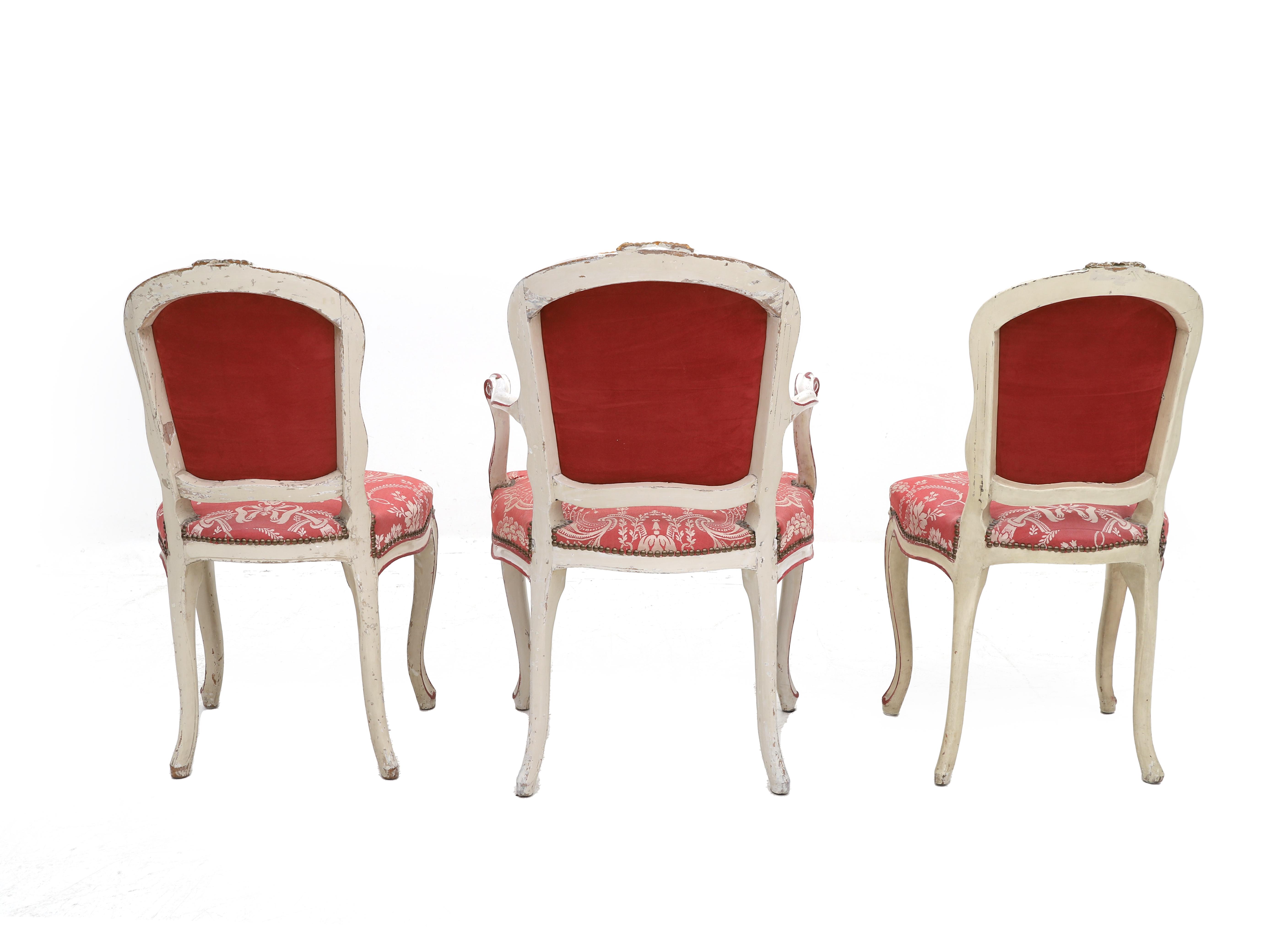 Three various Louis XV chairs, 18th century. Of which one with armrests, the scalloped back above - Image 5 of 5