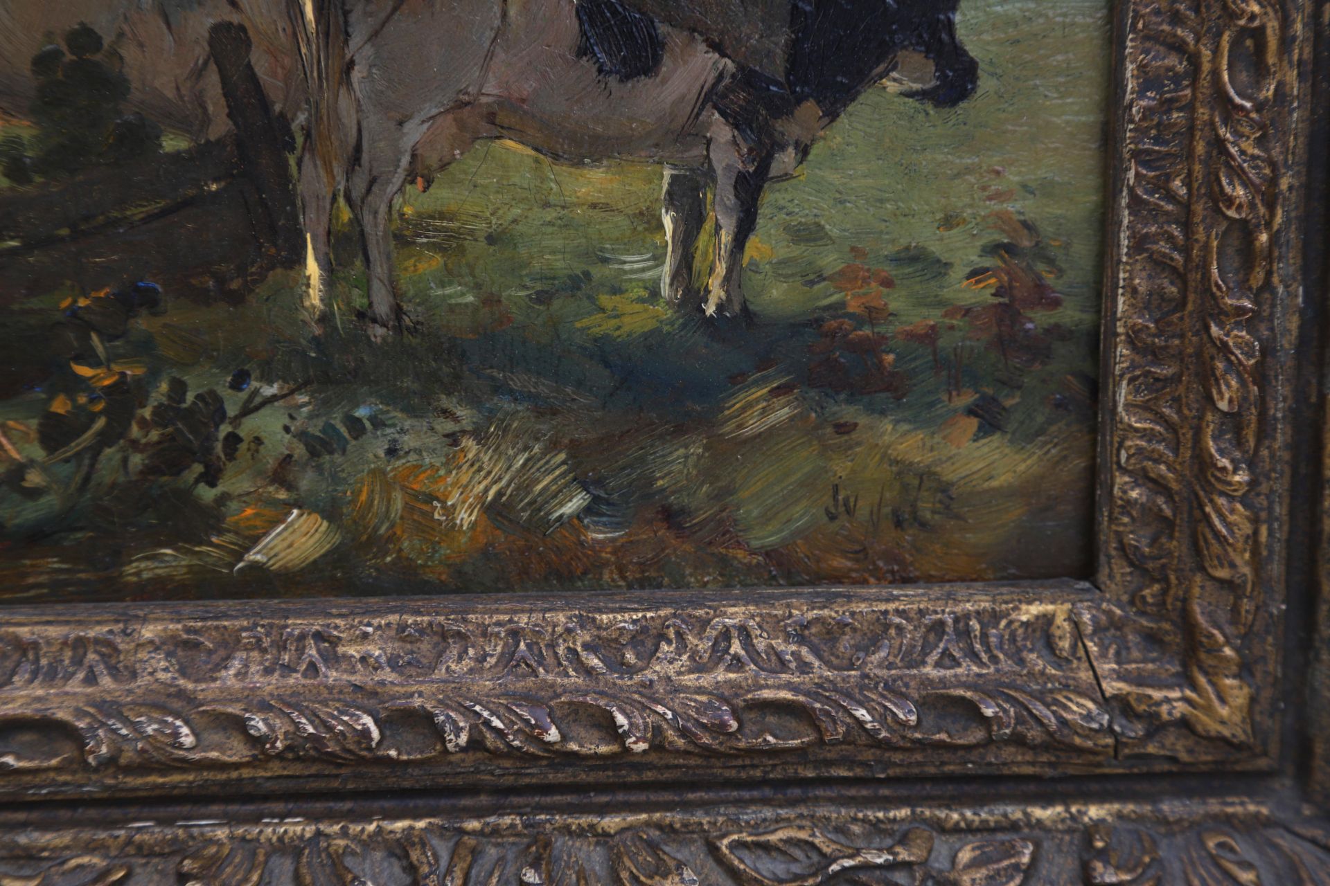 Joseph Gerardus van Jole (1877-1919) "Two cows in the meadow", signed l.r. Olieverf op doek, 15,5 - Bild 3 aus 4