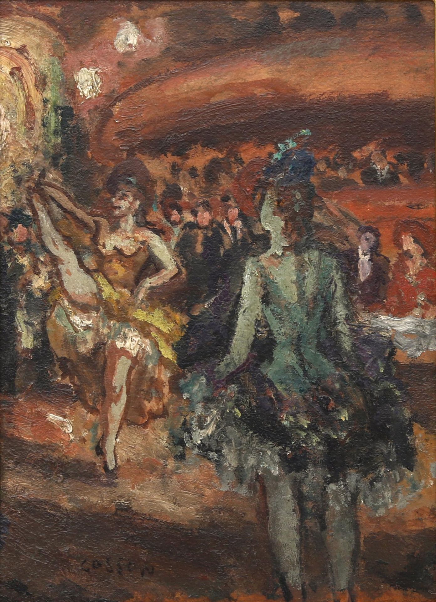 Marcel Cosson (1878-1956) 'Cancan dancers', signed 'Cosson' lower left, oil on panel. Olieverf op