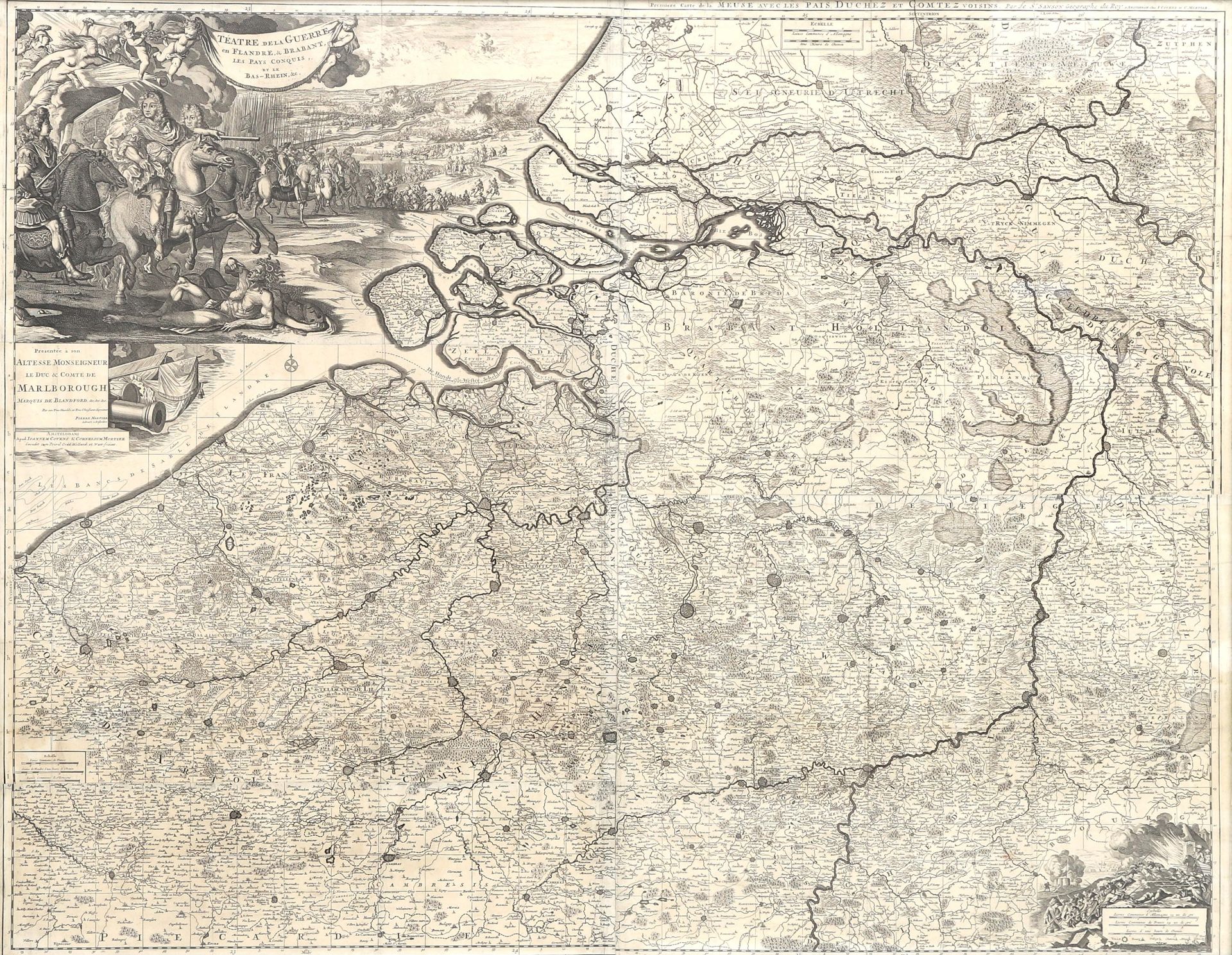 Pierre Mortier & Jean Dumont (1701-1781) Large geographical map 'Théatre de la guerre en