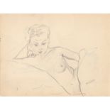 Isaac Israels (1865-1934) Sketch sheet 'Nude model lost in thought', pencil on paper. Potlood op