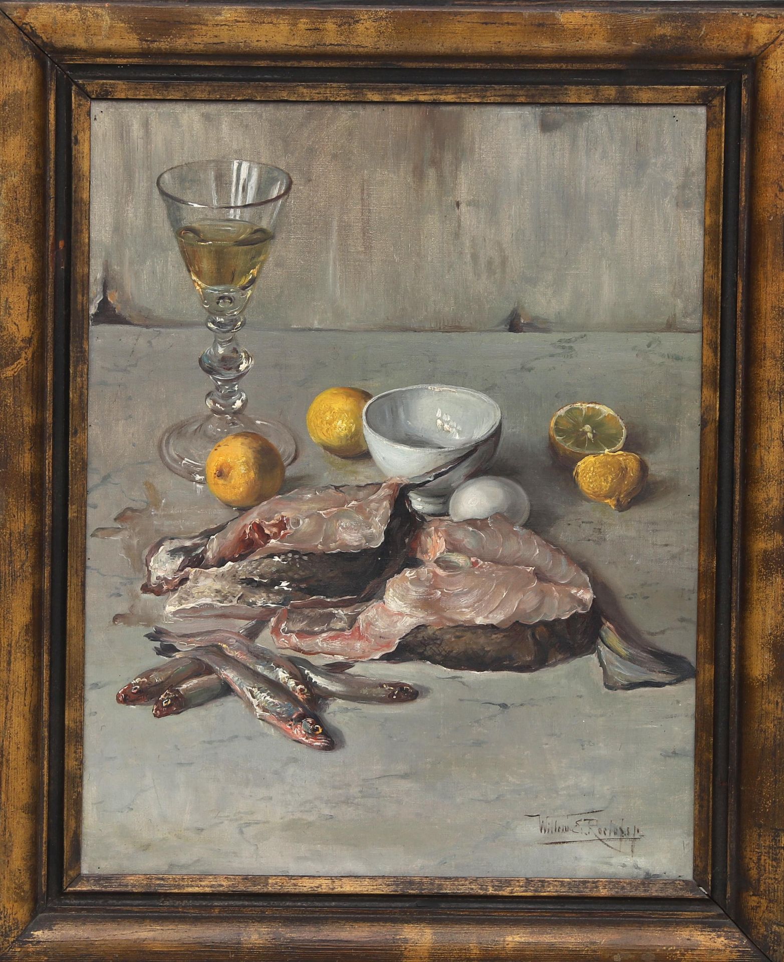 Willem Elisa Roelofs (1874-1940) 'Fish still life with lemons', signed 'Willem E. Roelofs fe' l.r. - Image 2 of 4