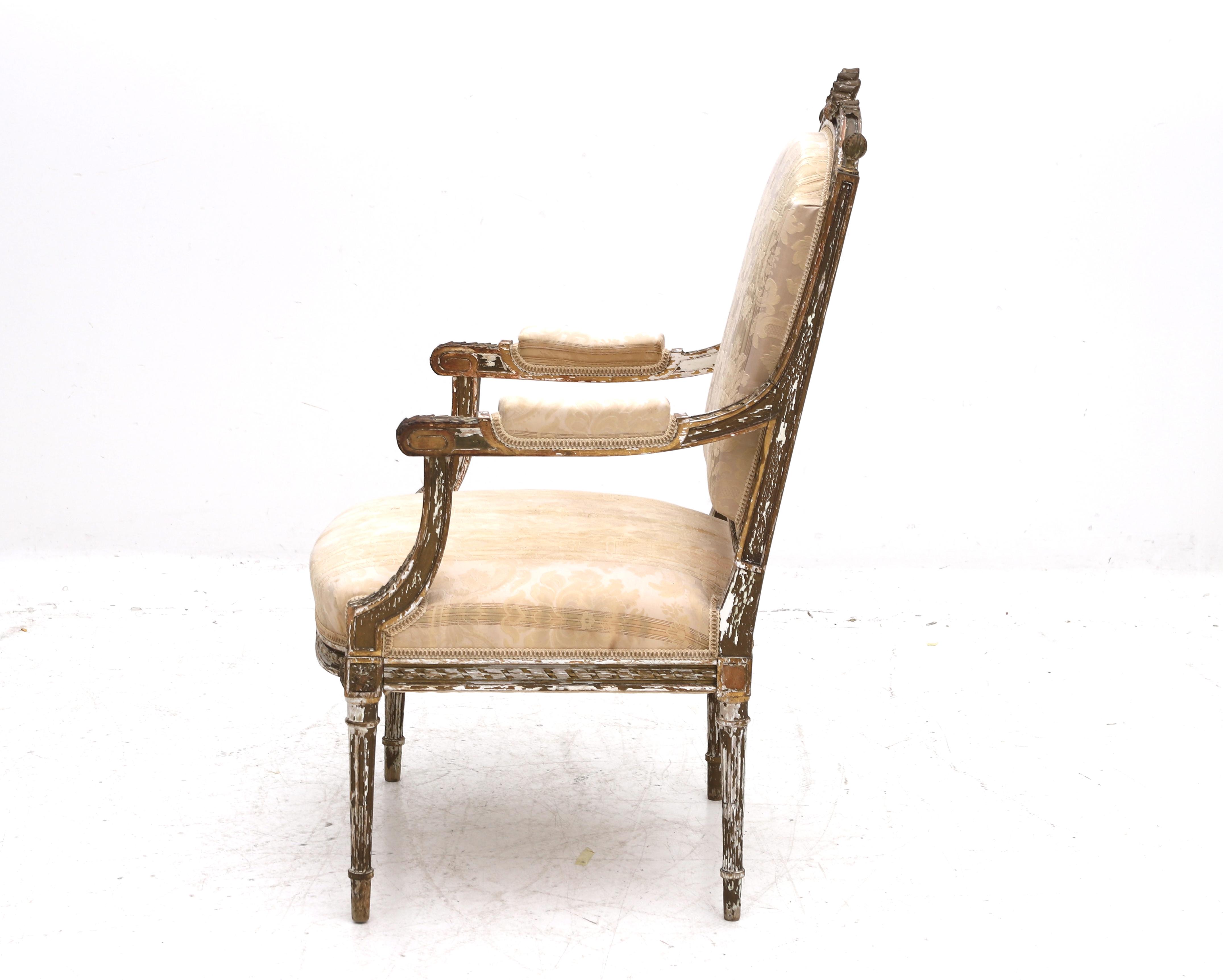 A Bergère in the Louis XVI style from France from the 19th century. Backrest topped with carved - Image 2 of 3