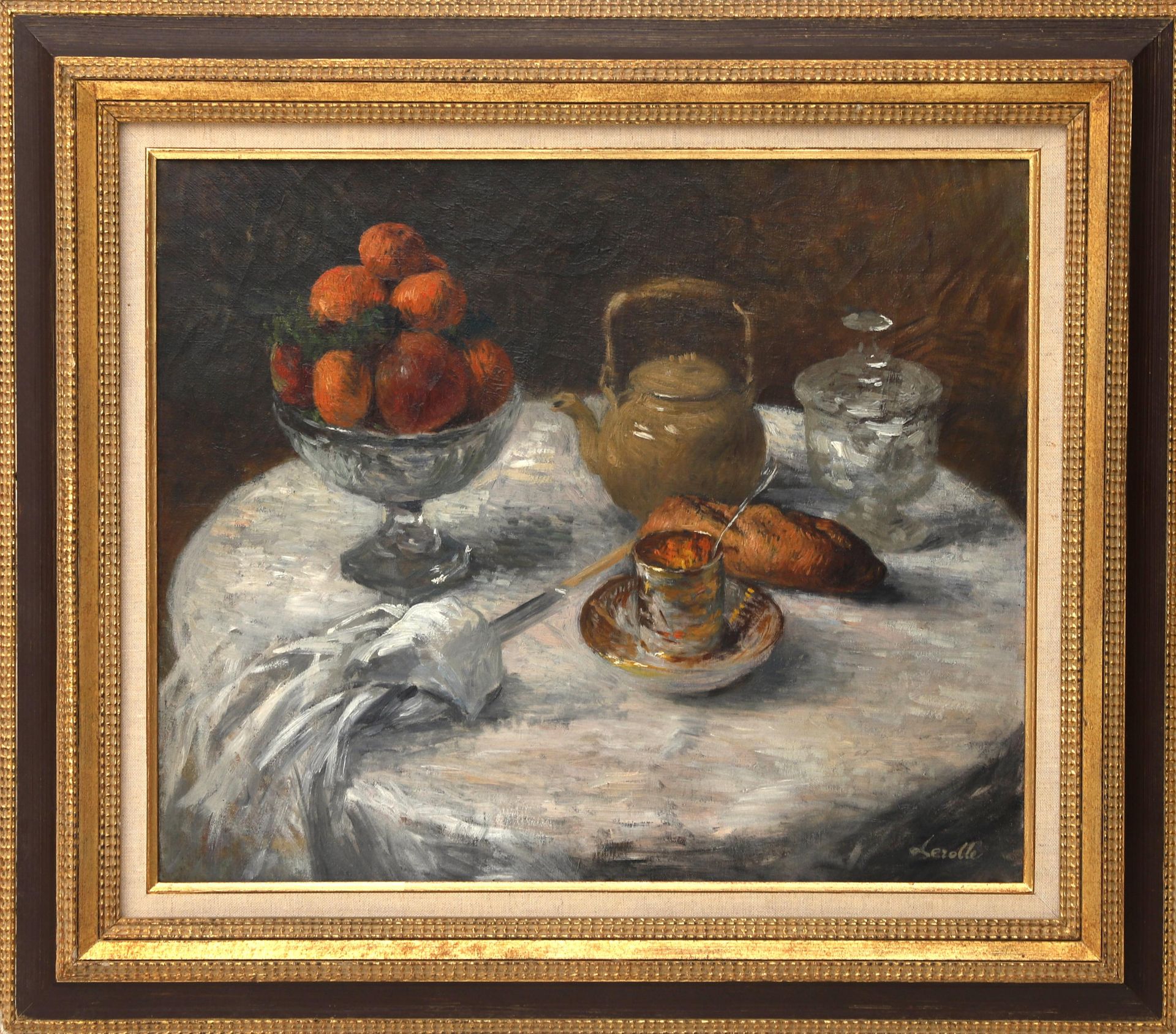 Henri Lerolle (1848-1929) 'Breakfast still life', signed 'Lerolle' l.r., oil on canvas Olieverf op - Bild 2 aus 4