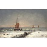 Bartol Wilhelm van Laar (1818-1901) "Seascape in Winter", signed l.r., oil on panel. Olieverf op
