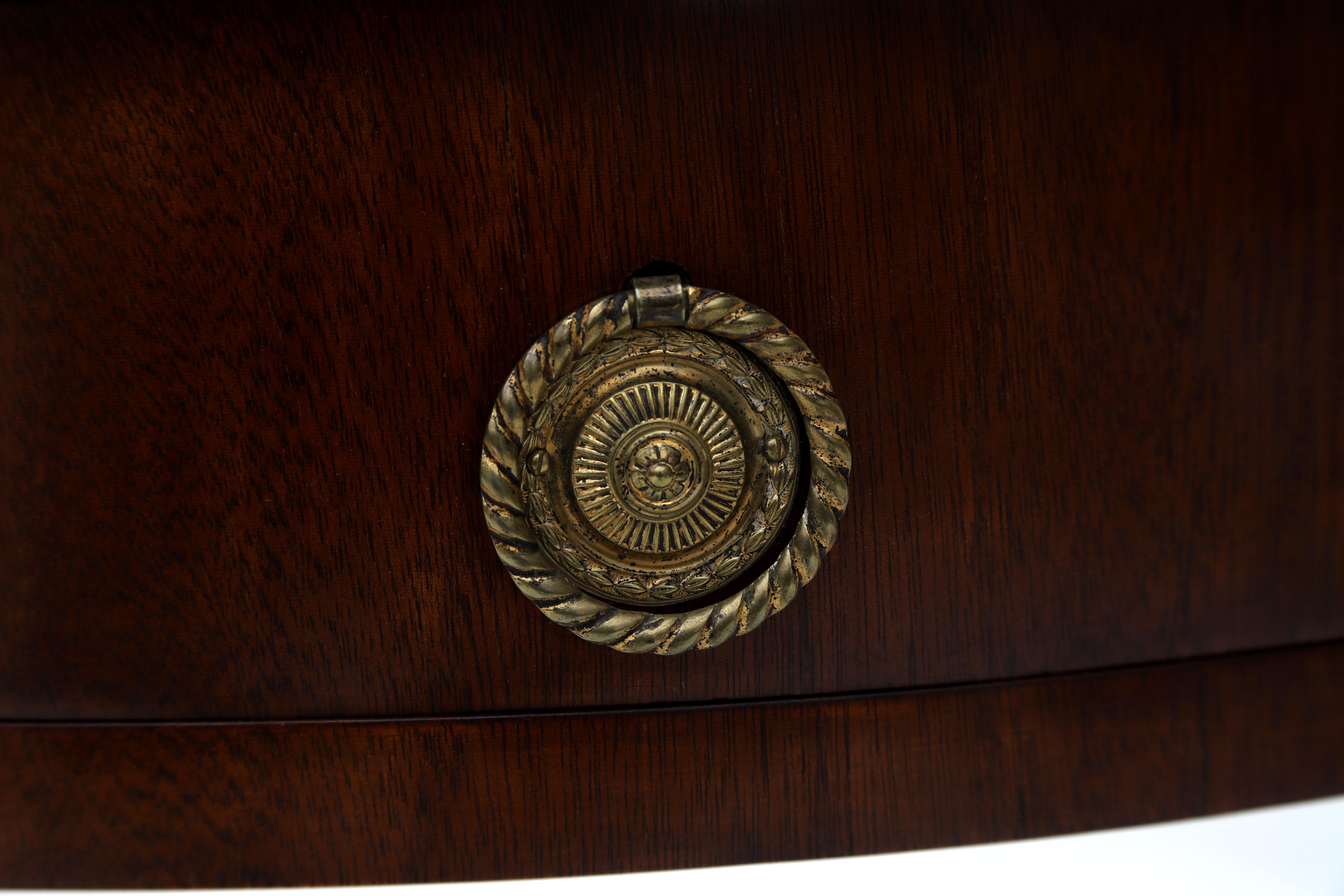 A mahogany demi-lune / crescent table, Dutch, 19th century. With a single top above two drawers - Image 3 of 3