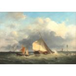Frans Jacobus van den Blijk (1806-1876), toegeschreven aan Fishing boats on choppy water near the