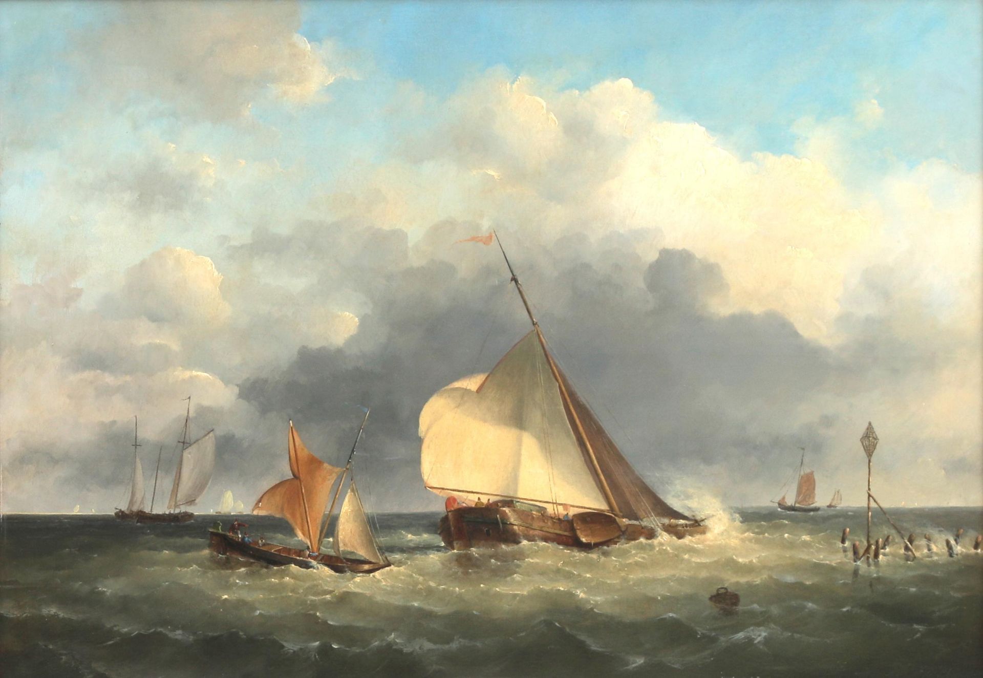 Frans Jacobus van den Blijk (1806-1876), toegeschreven aan Fishing boats on choppy water near the