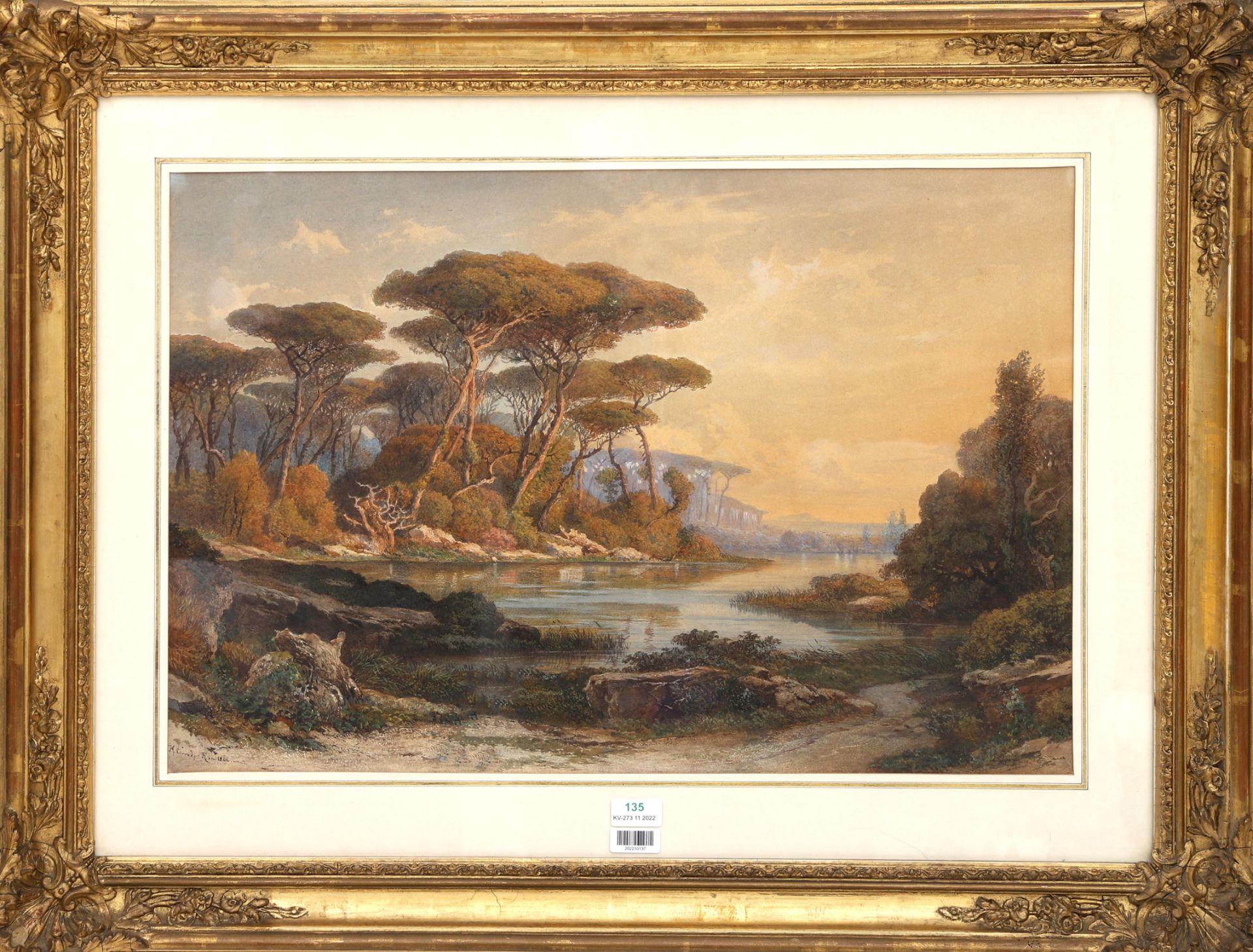 Hermann David Solomon Corrodi (1844-1905) 'Roman river view with pine trees', signed and dated lower - Bild 2 aus 4