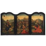 Vlaamse school, 18e/19e eeuw Triptych. Central panel: "The Beheading of Saint Catherine of