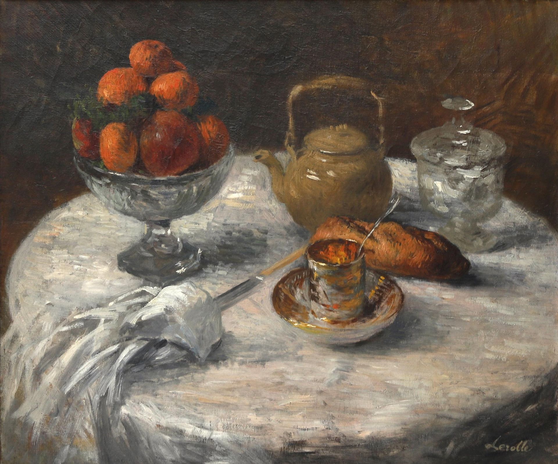 Henri Lerolle (1848-1929) 'Breakfast still life', signed 'Lerolle' l.r., oil on canvas Olieverf op