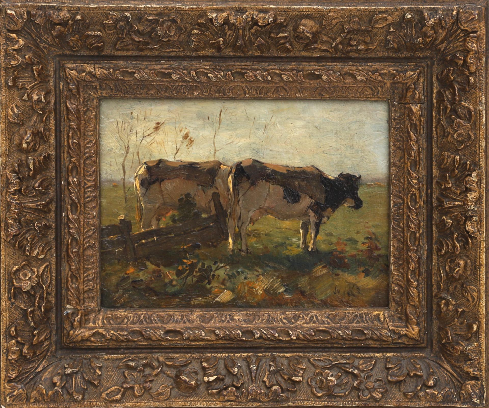 Joseph Gerardus van Jole (1877-1919) "Two cows in the meadow", signed l.r. Olieverf op doek, 15,5 - Bild 2 aus 4