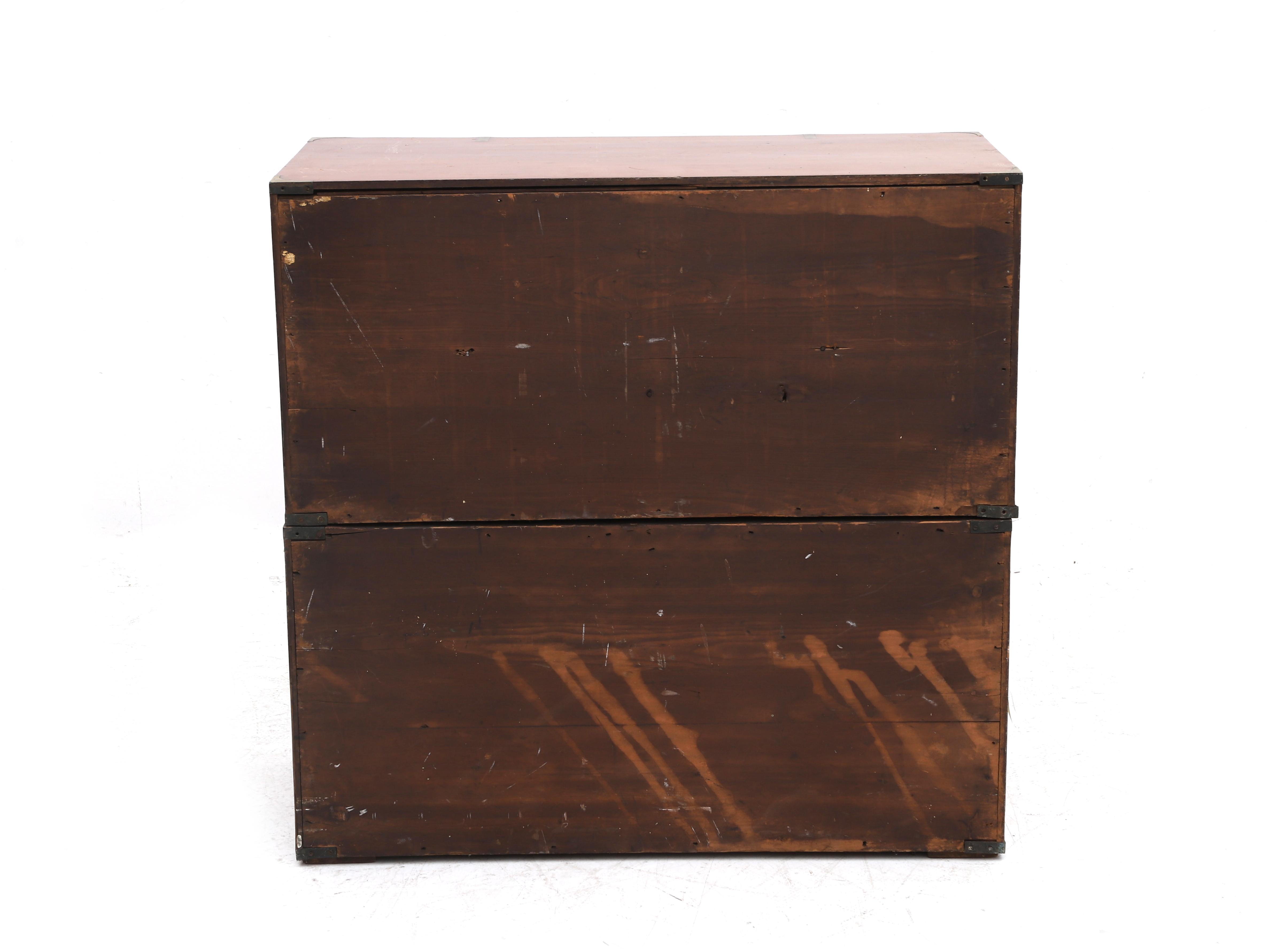 A Mahogany Campaign Desk signed on the lock of the middle drawer of the top row, Bramah London. The - Image 3 of 4