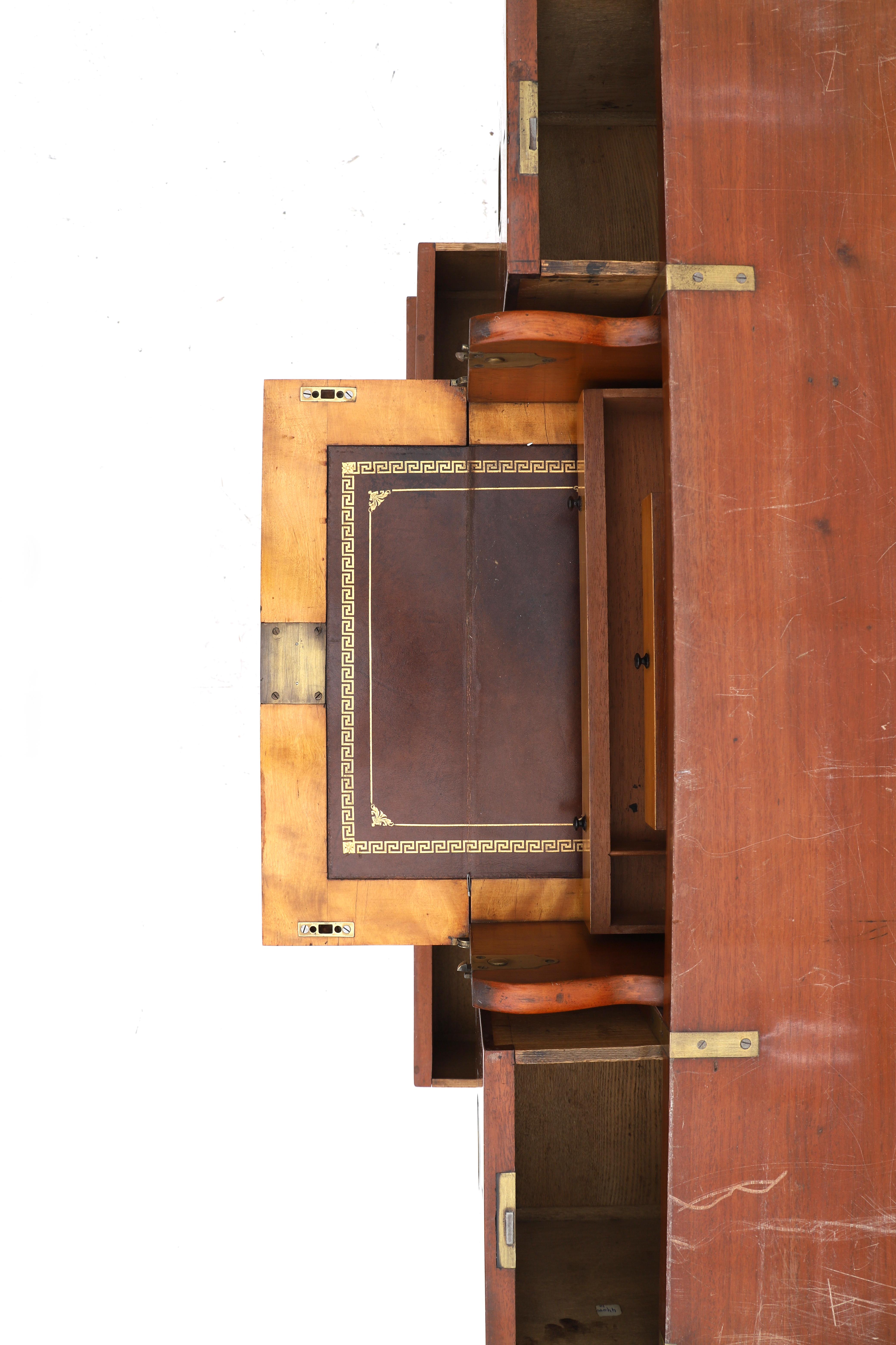 A Mahogany Campaign Desk signed on the lock of the middle drawer of the top row, Bramah London. The - Image 4 of 4