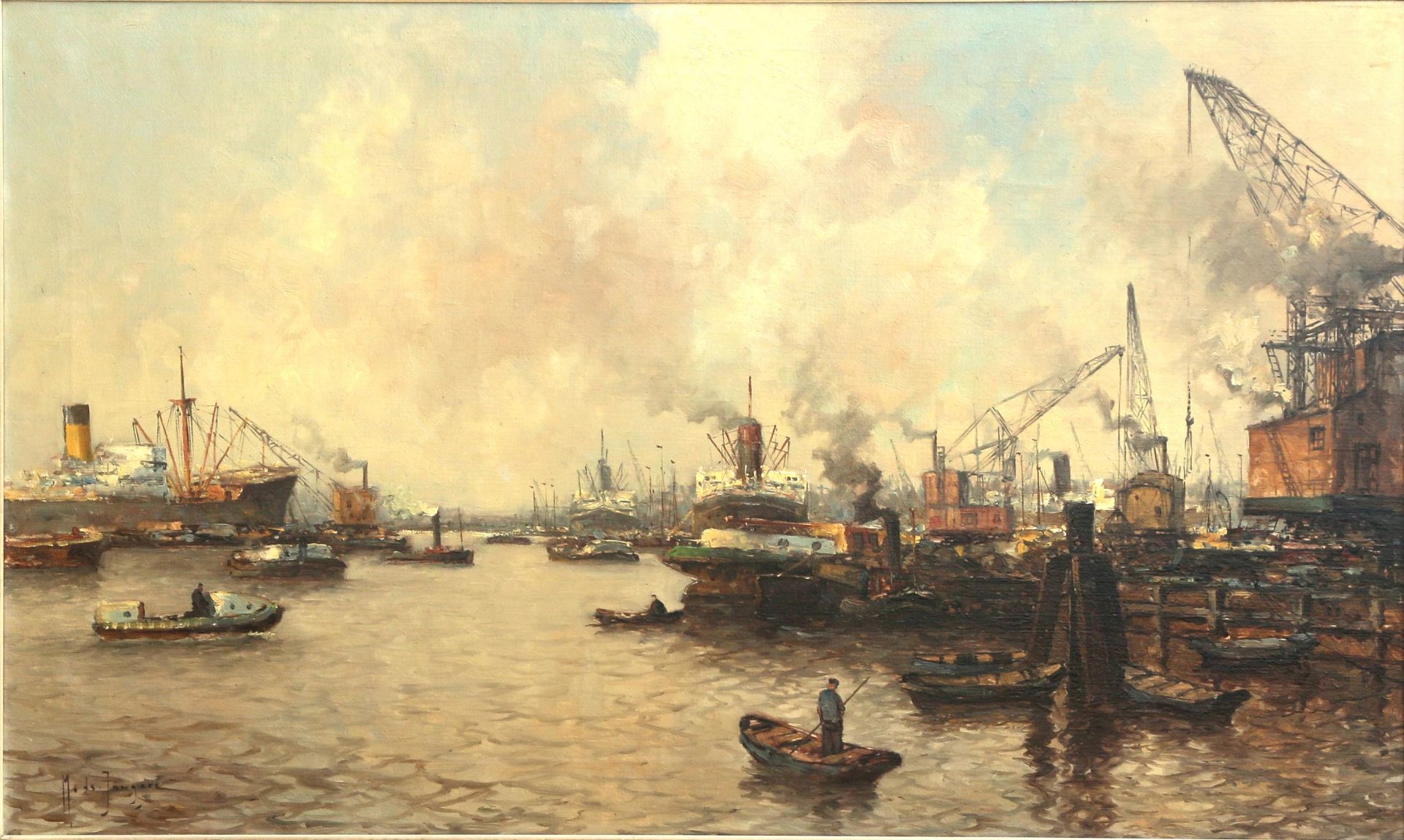 Marinus de Jongere (1912-1978) Harbor view of Rotterdam, signed 'M. the Younger' l.l., oil on canvas