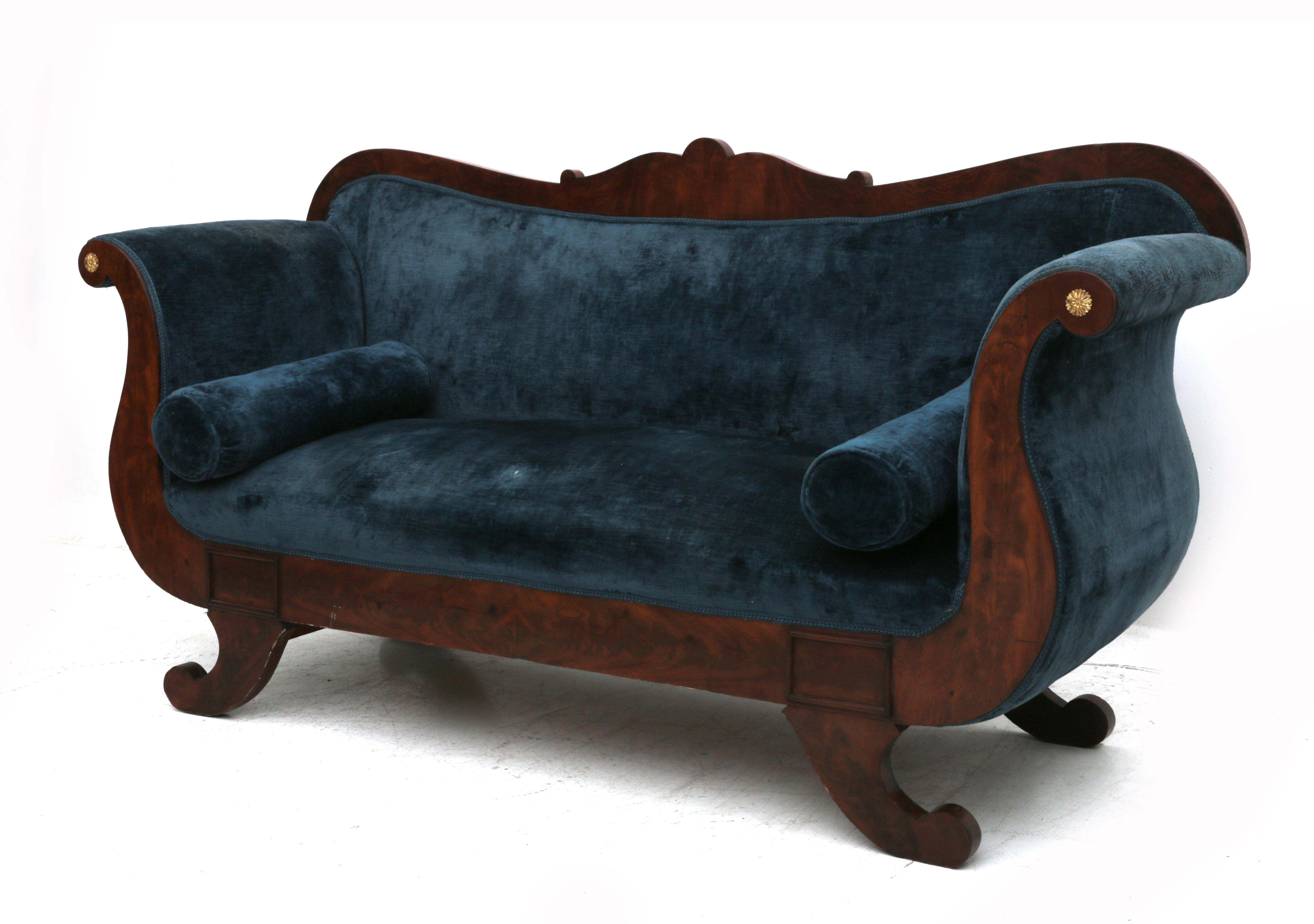 The back with carved scroll in the centre, the armrests double curved, gilt rosettes at the end, - Image 2 of 3