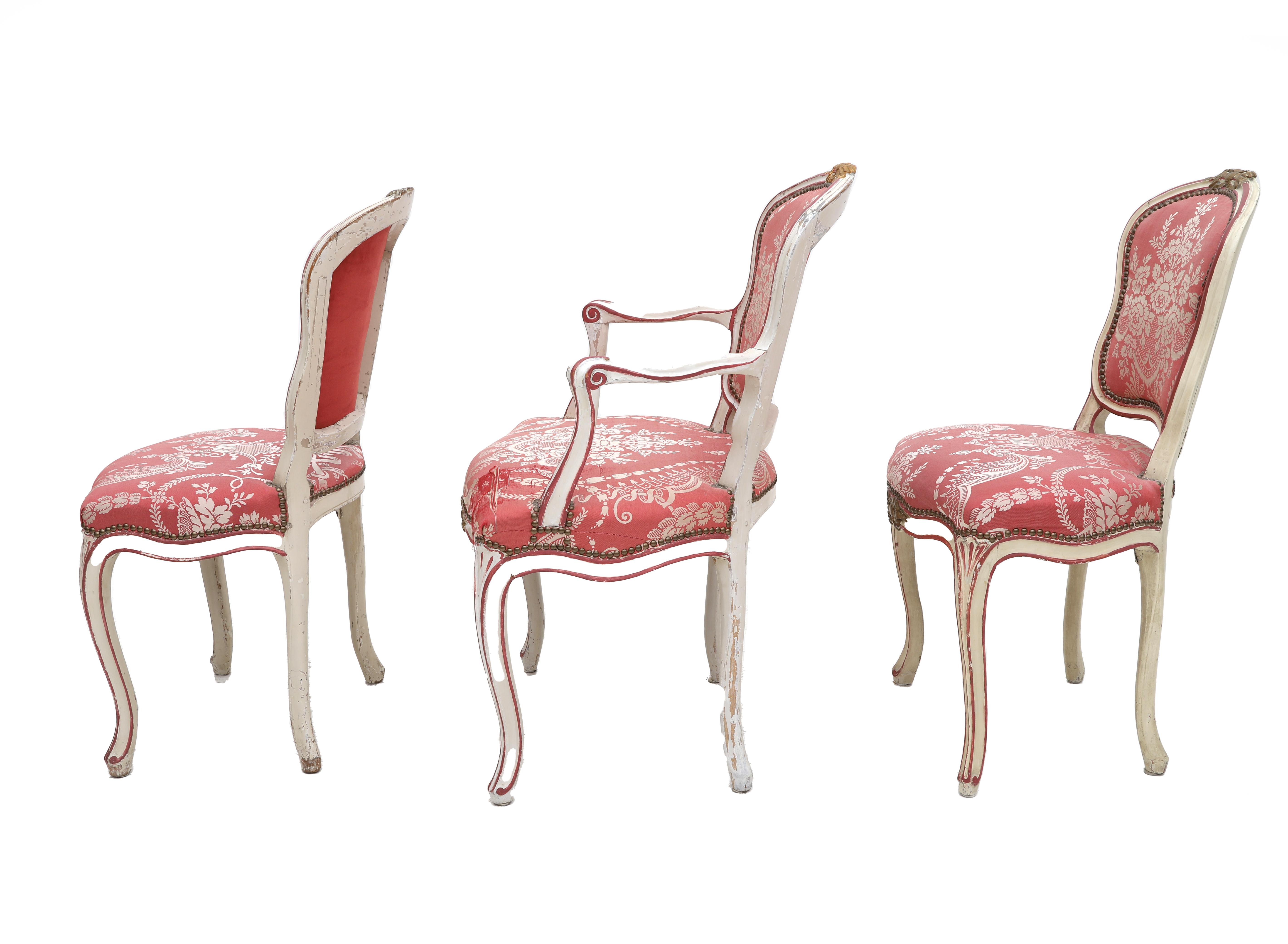 Three various Louis XV chairs, 18th century. Of which one with armrests, the scalloped back above - Image 4 of 5