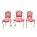 Three various Louis XV chairs, 18th century. Of which one with armrests, the scalloped back above