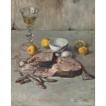 Willem Elisa Roelofs (1874-1940) 'Fish still life with lemons', signed 'Willem E. Roelofs fe' l.r.