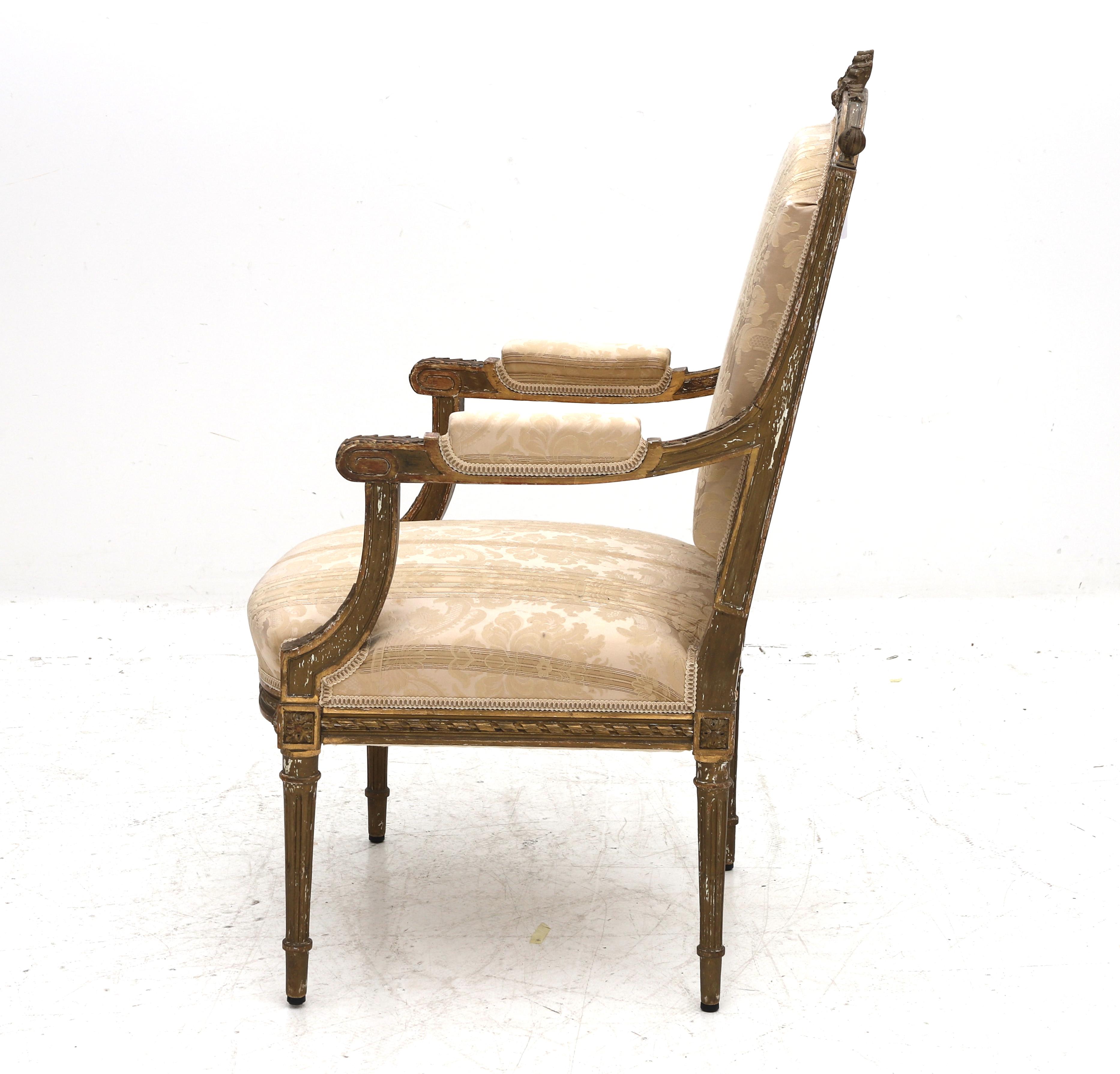 A Bergère in the Louis XVI style from France from the 19th century. Backrest topped with carved - Image 2 of 4