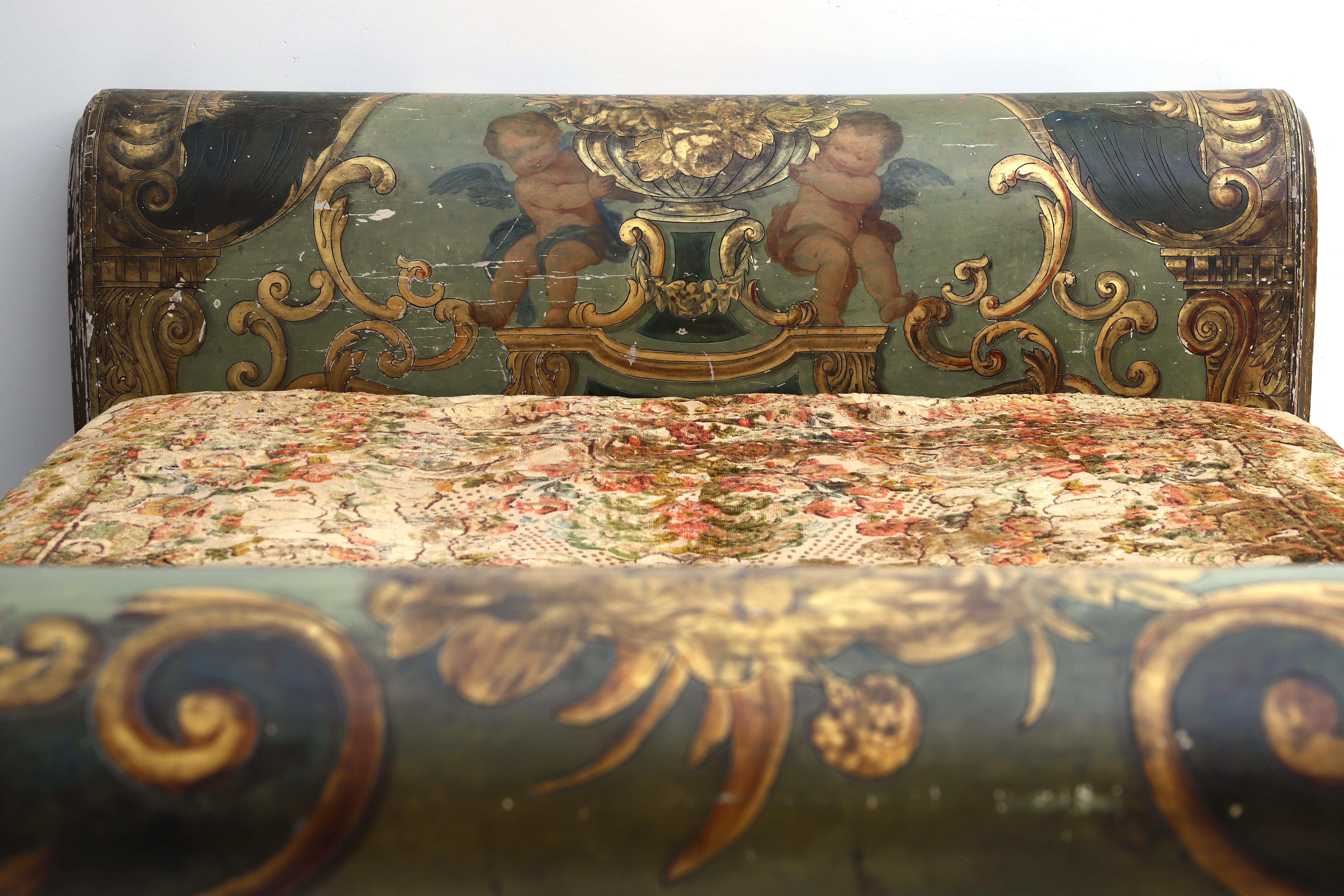 A polychromed mahogany Biedermeier bed surround, mid. 19th century. The headboard and footend - Image 5 of 5