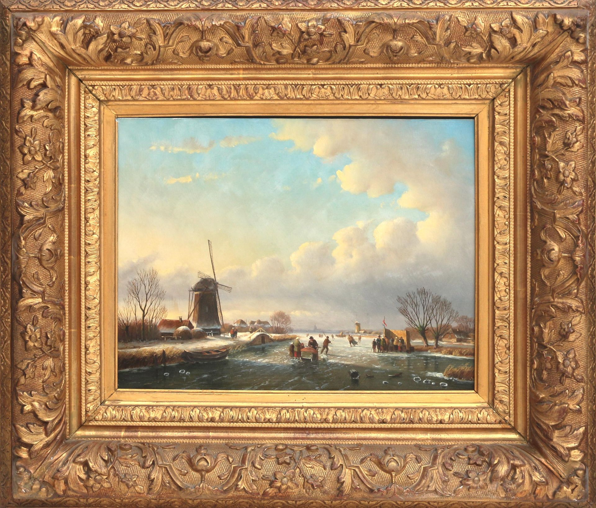 Hollandse school, 19e/ begin 20ste eeuw 'Winter landscape with sales stall', unsigned, oil on panel. - Bild 2 aus 4