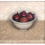 Juliën Landa (1947) Still life with red onions in a white bowl, signed 'J. Landa' lower left and